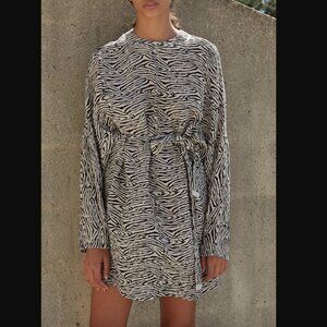 Nanushka Hierro Zebra Block Print Long Sleeve Mini Dress M